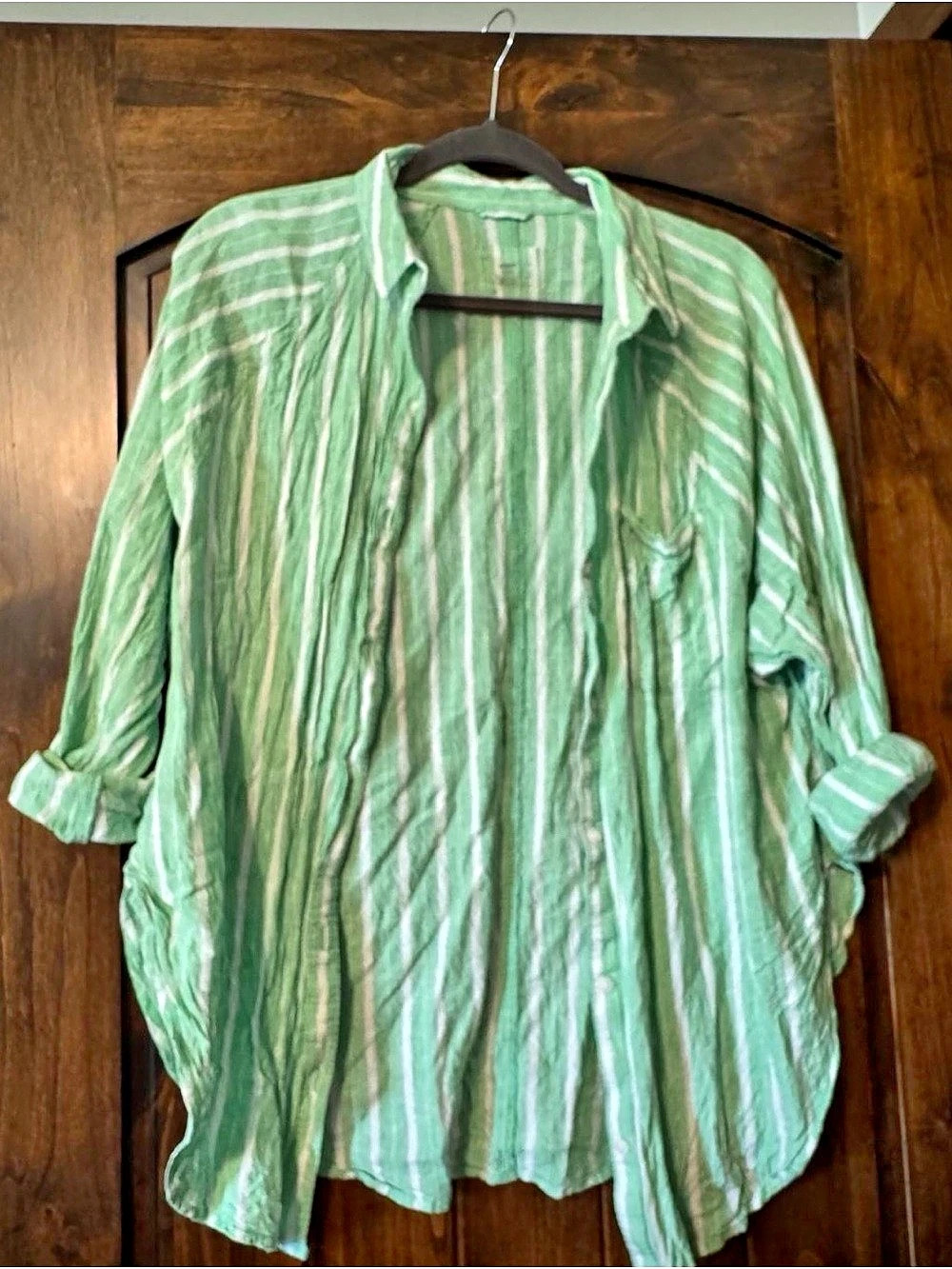 American Eagle Aerie beachy Striped Button Down Shirt in Green & White Size Smal